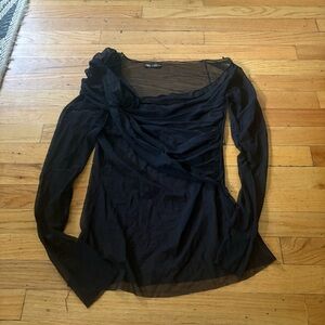 Zara Black Mesh Long Sleeve Blouse Size XL